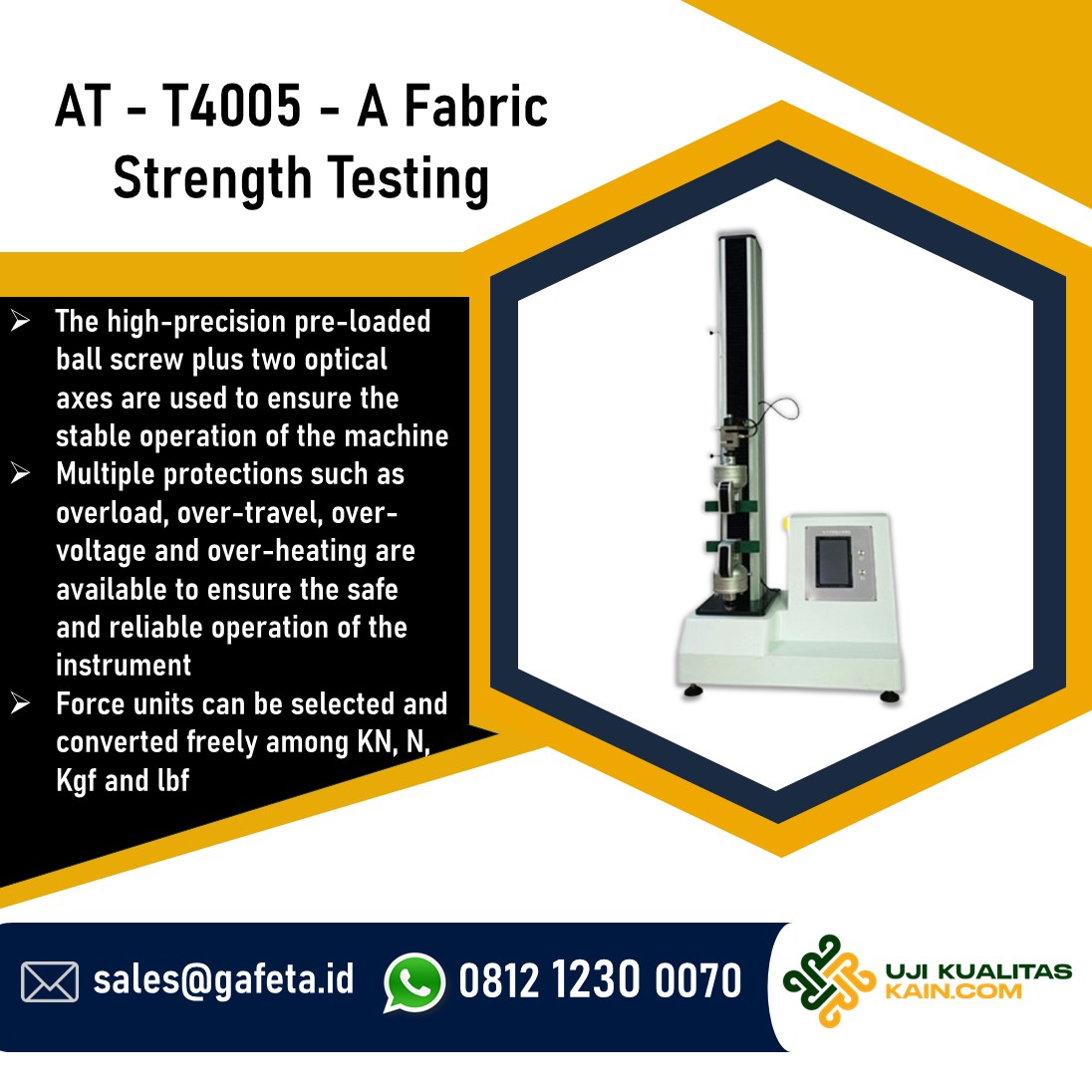 Tensile Fabric Strength Tester AT-T4005 untuk Uji Kekuatan Tarik Kain