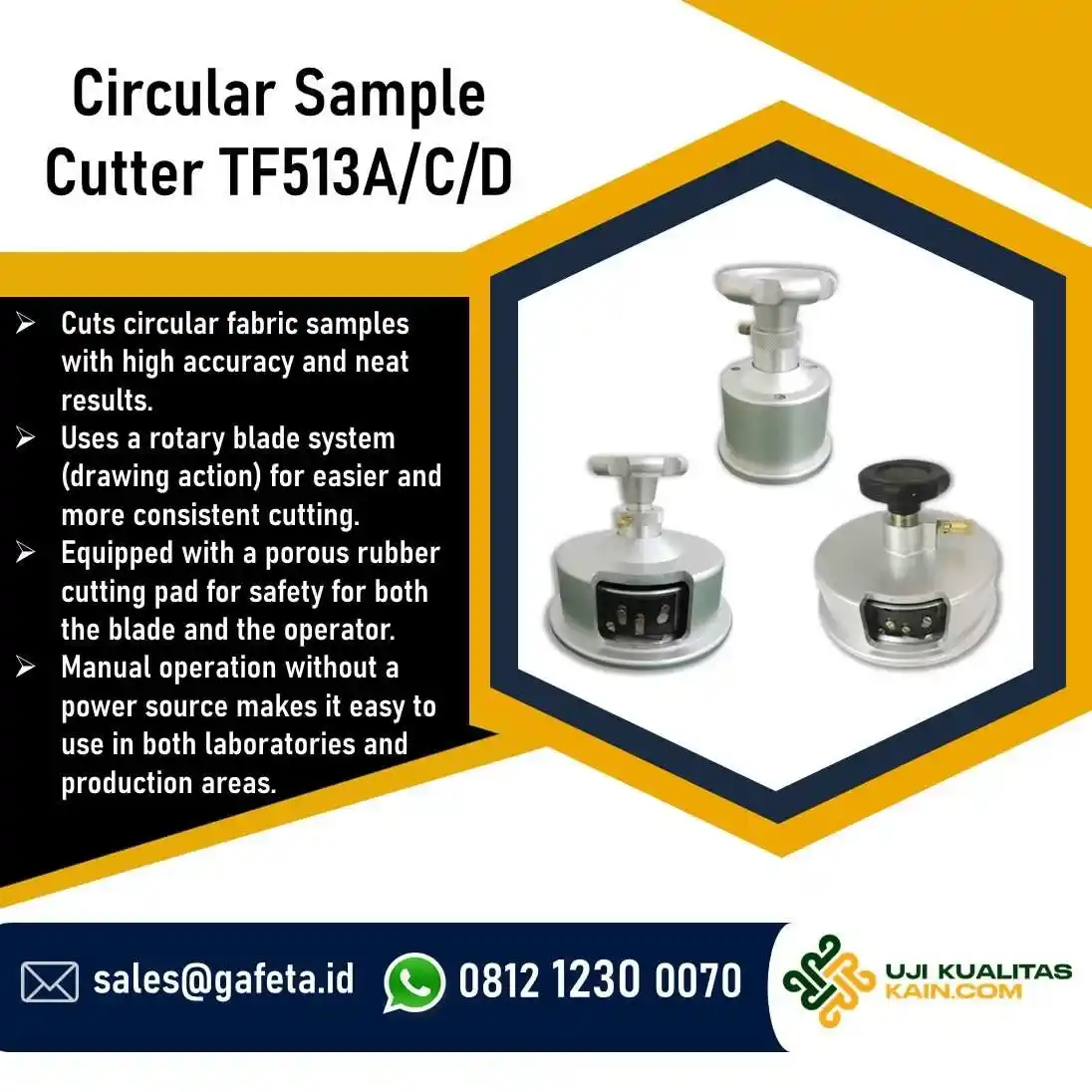 Circular Sample Cutter TF513A/C/D: Alat Potong Sampel Kain Lingkaran