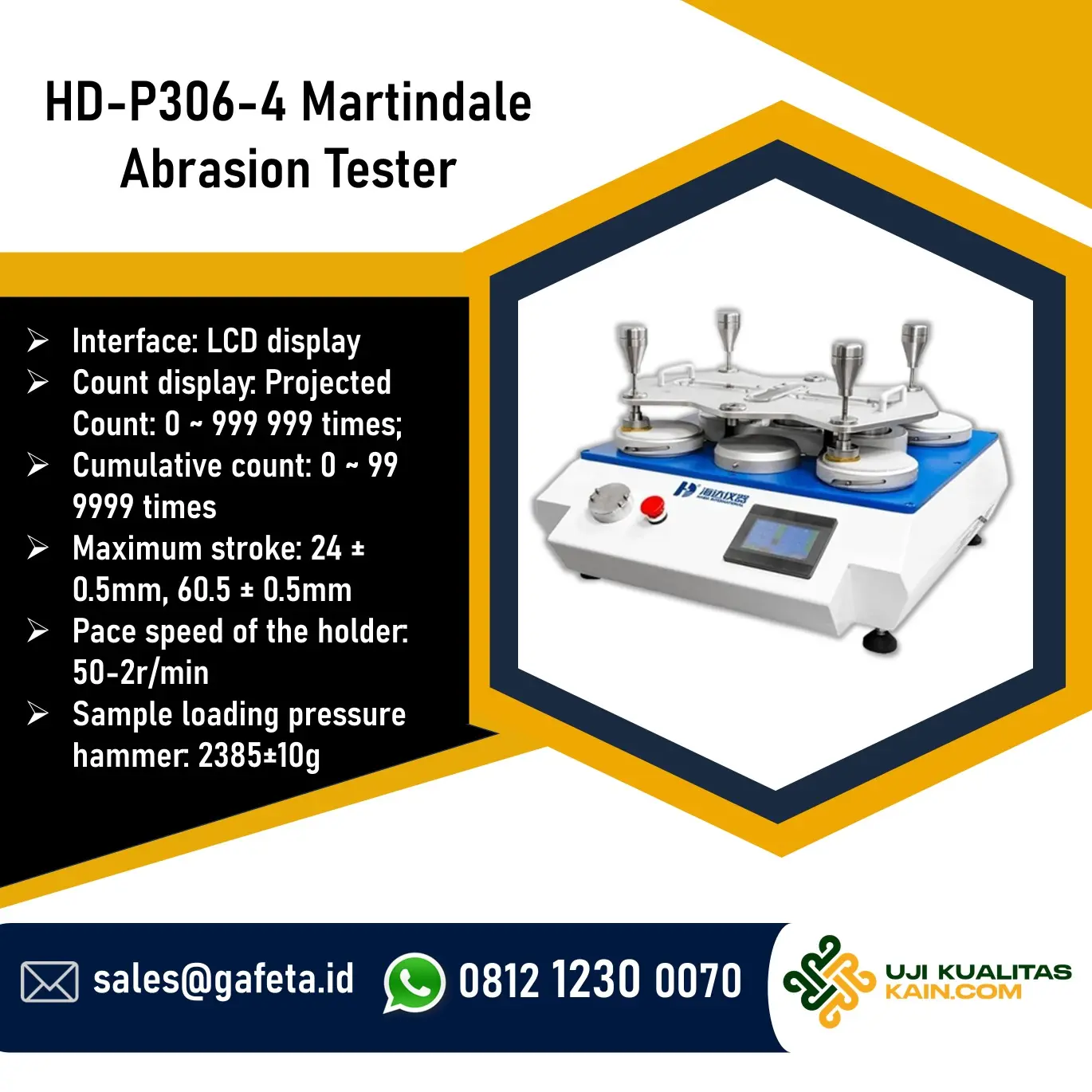 Jual Martindale Abrasion Machine HD-P306-4: Uji Abrasi & Pilling Tekstil