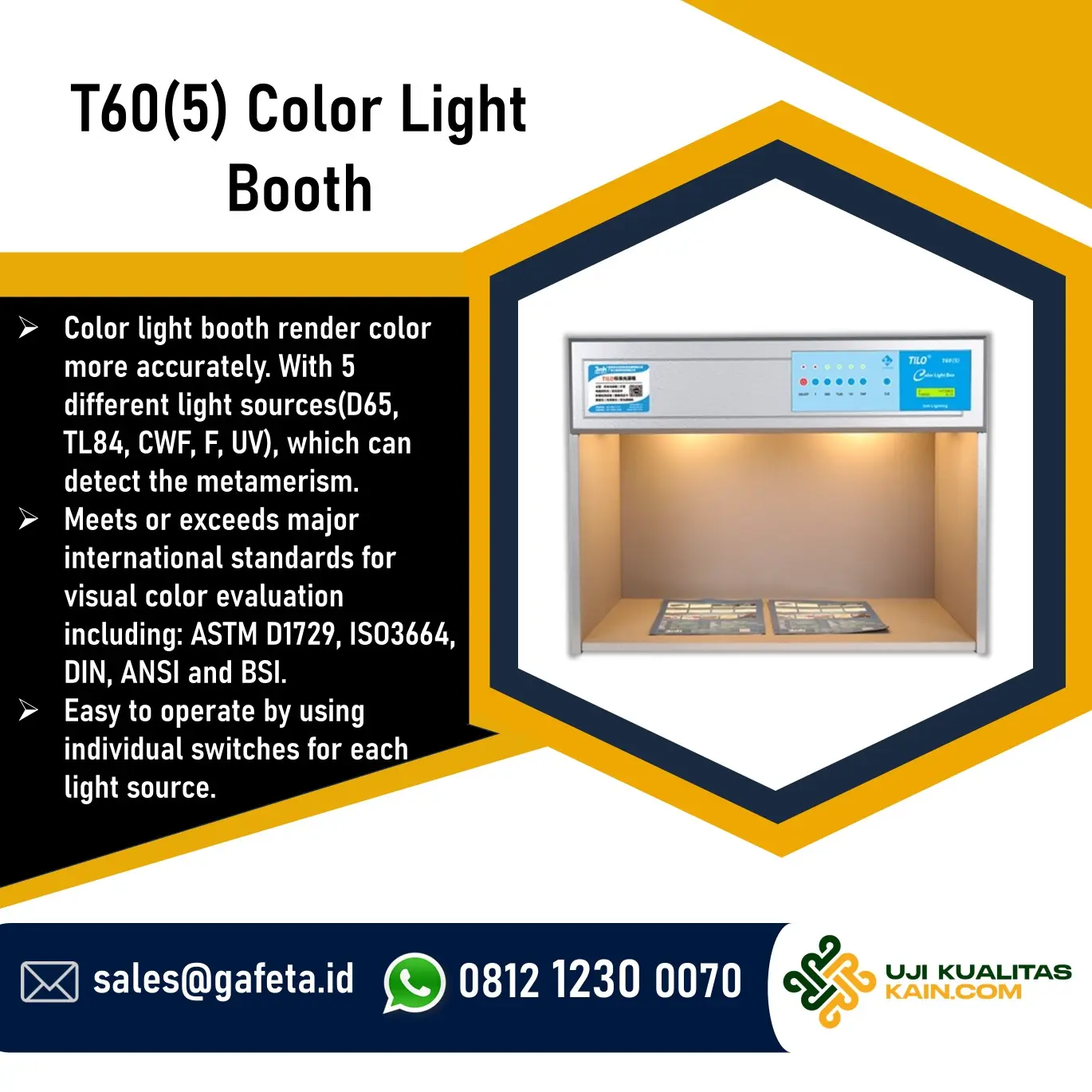 Jual TILO Color Light Booth T60(5) untuk Uji Warna Produk